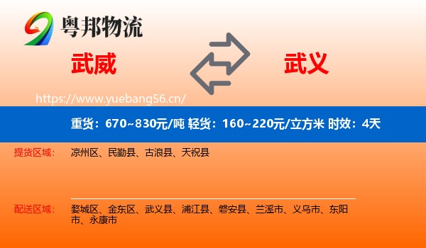 武威到武义县物流专线名片