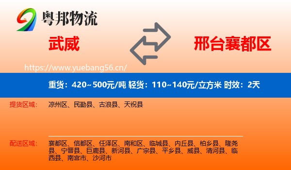 武威到襄都区物流专线名片