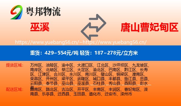 巫溪到曹妃甸区物流