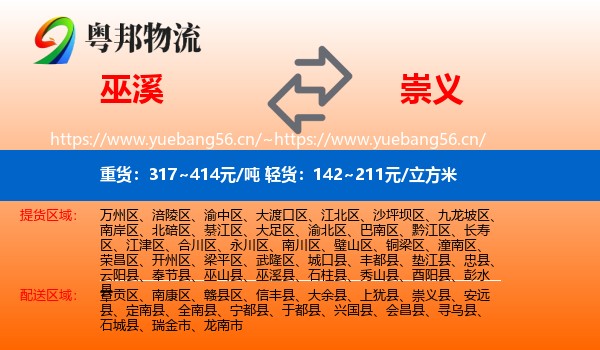 巫溪到崇义县物流