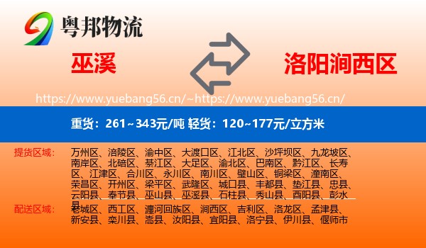 巫溪到涧西区物流