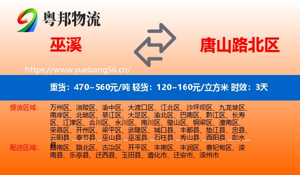 巫溪到路北区物流专线名片