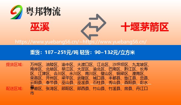 巫溪到茅箭区物流
