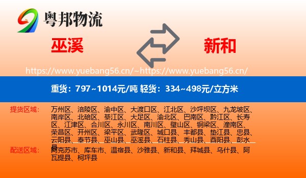 巫溪到新和县物流