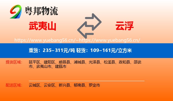 武夷山到云浮物流