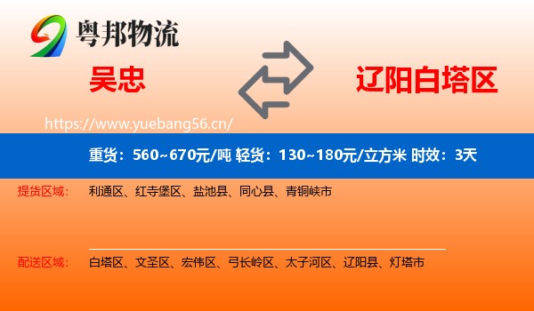 吴忠到白塔区物流专线名片