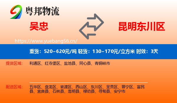 吴忠到东川区物流专线名片