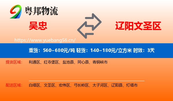 吴忠到文圣区物流专线名片