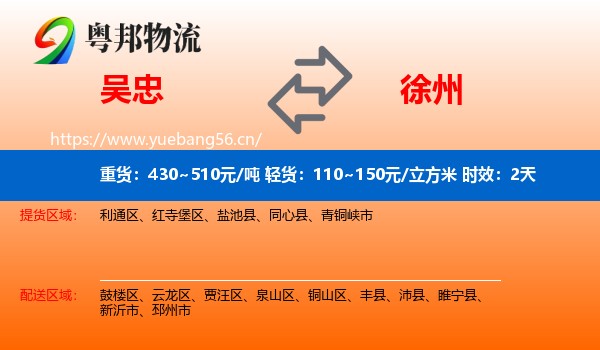 吴忠到徐州物流专线名片