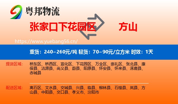 张家口下花园区到方山县物流专线名片