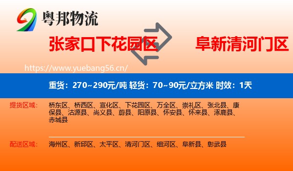 张家口下花园区到清河门区物流专线名片