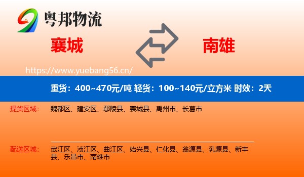 襄城到南雄市物流专线名片