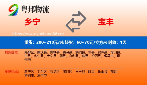 乡宁到宝丰县物流专线名片