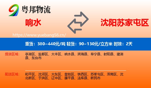 响水到苏家屯区物流 响水到苏家屯区物流专线名片