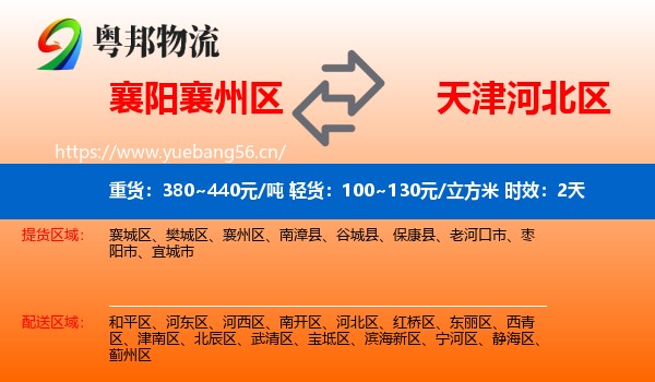 襄阳襄州区到河北区物流专线名片