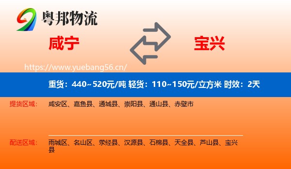 咸宁到宝兴县物流专线名片