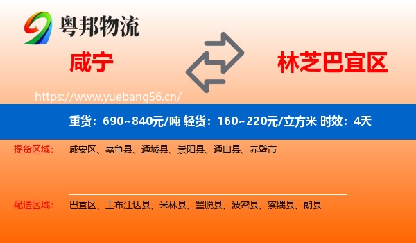 咸宁到巴宜区物流专线名片