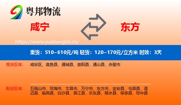 咸宁到东方市物流专线名片