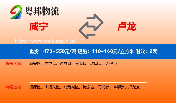 咸宁到卢龙县物流专线名片