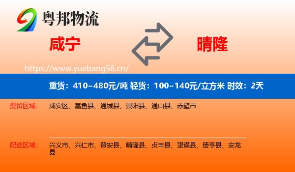 咸宁到晴隆县物流专线名片