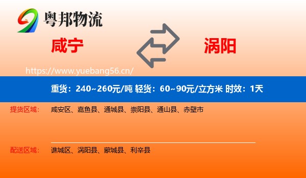 咸宁到涡阳县物流专线名片