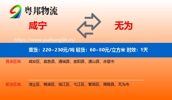 咸宁到无为市物流专线名片