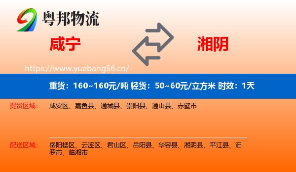 咸宁到湘阴县物流专线名片