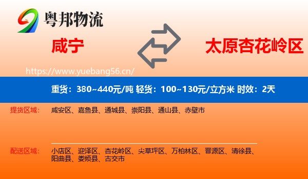 咸宁到杏花岭区物流专线名片