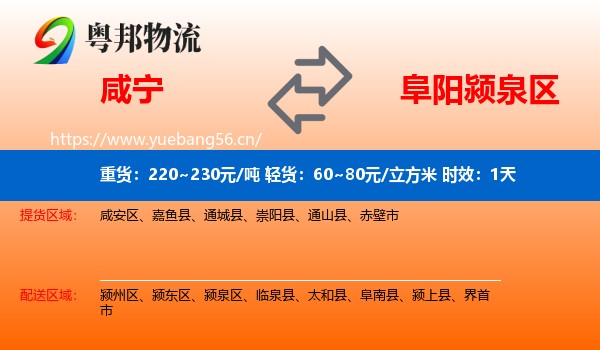 咸宁到颍泉区物流专线名片