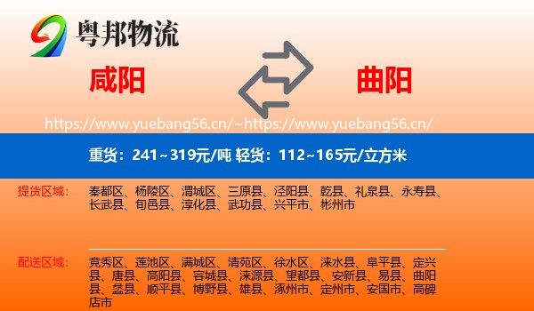 咸阳到曲阳县物流