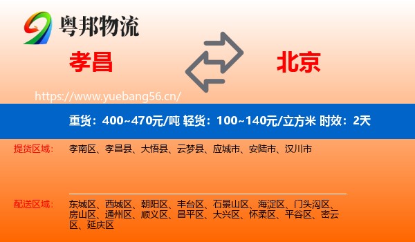孝昌到北京物流专线名片