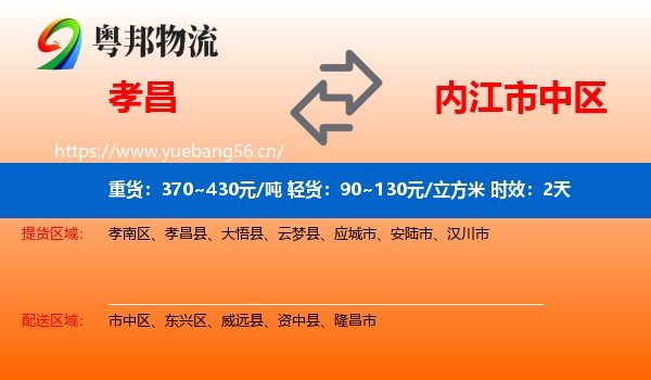 孝昌到市中区物流专线名片