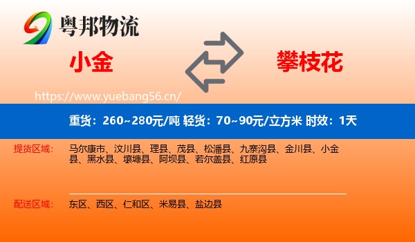 小金到攀枝花物流专线名片