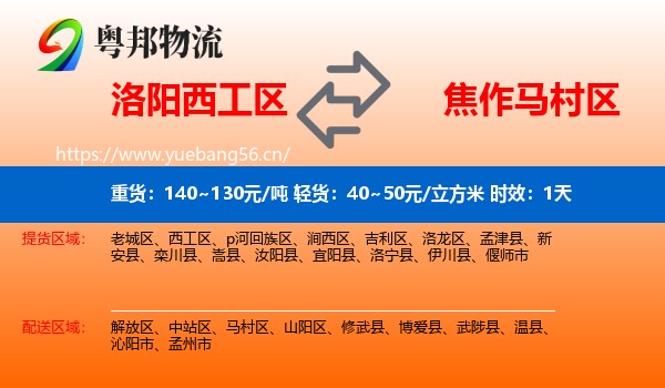 洛阳西工区到马村区物流专线名片