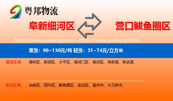 阜新细河区到鲅鱼圈区物流