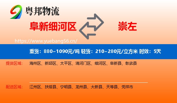 阜新细河区到崇左物流专线名片