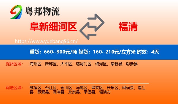阜新细河区到福清市物流专线名片