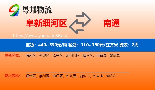 阜新细河区到南通物流专线名片