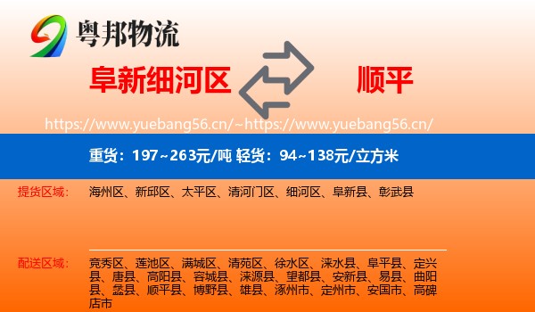 阜新细河区到顺平县物流
