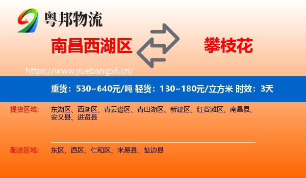 南昌西湖区到攀枝花物流专线名片