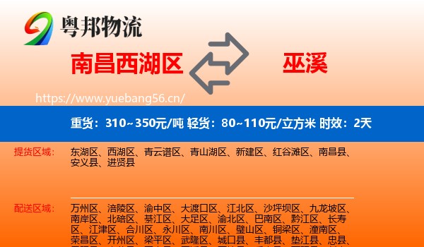 南昌西湖区到巫溪县物流专线名片