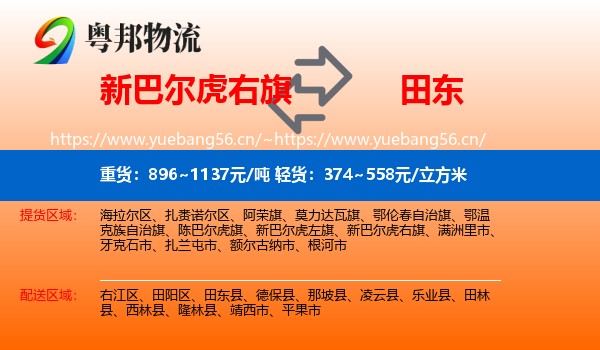 新巴尔虎右旗到田东县物流