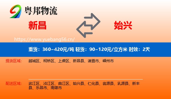 新昌到始兴县物流专线名片