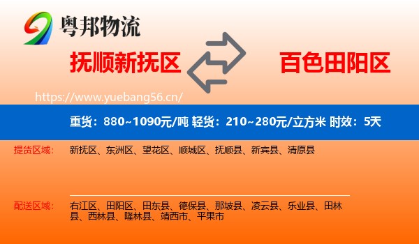 抚顺新抚区到田阳区物流专线名片