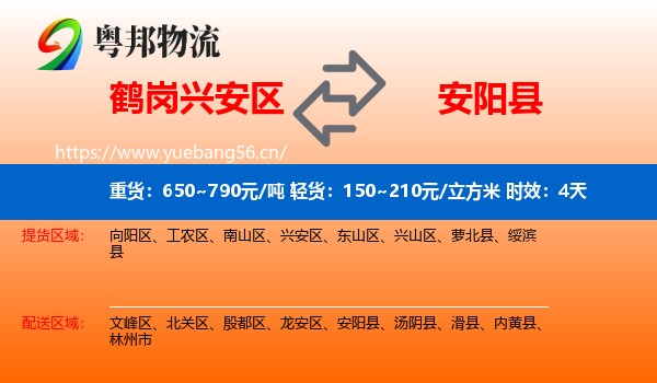 鹤岗兴安区到安阳县物流专线名片