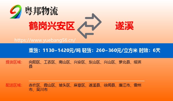 鹤岗兴安区到遂溪县物流专线名片