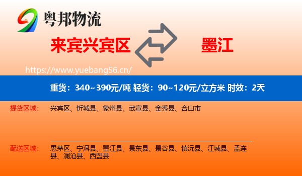 来宾兴宾区到墨江县物流专线名片