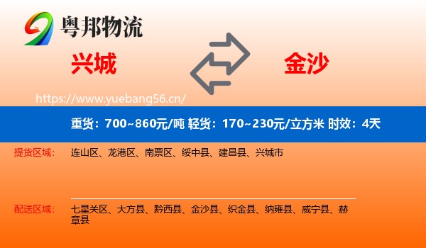 兴城到金沙县物流专线名片