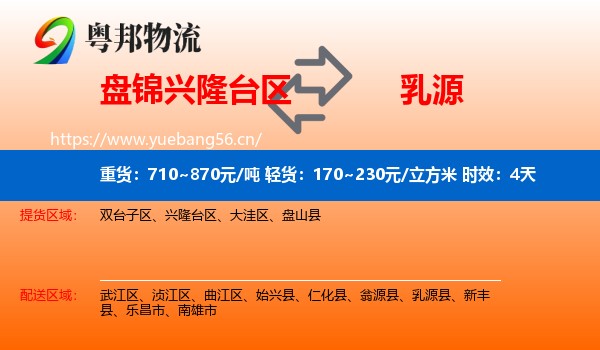 盘锦兴隆台区到乳源县物流专线名片