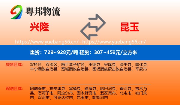 兴隆到昆玉市物流